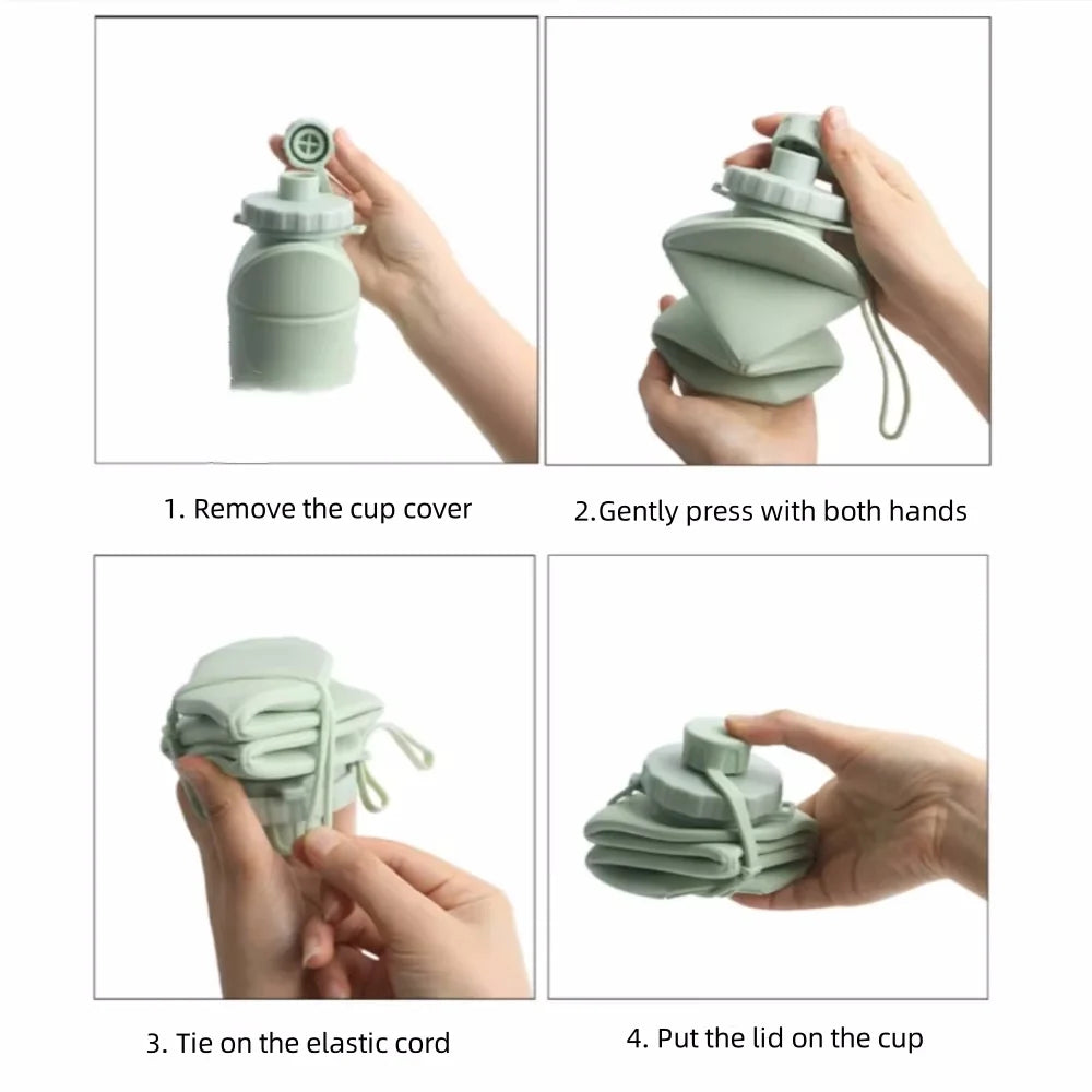 Foldable 600ml Silicone Water Bottle - Leak-Proof Reusable Bottle for Hiking, Workouts & Travel | Motivational Time Marker