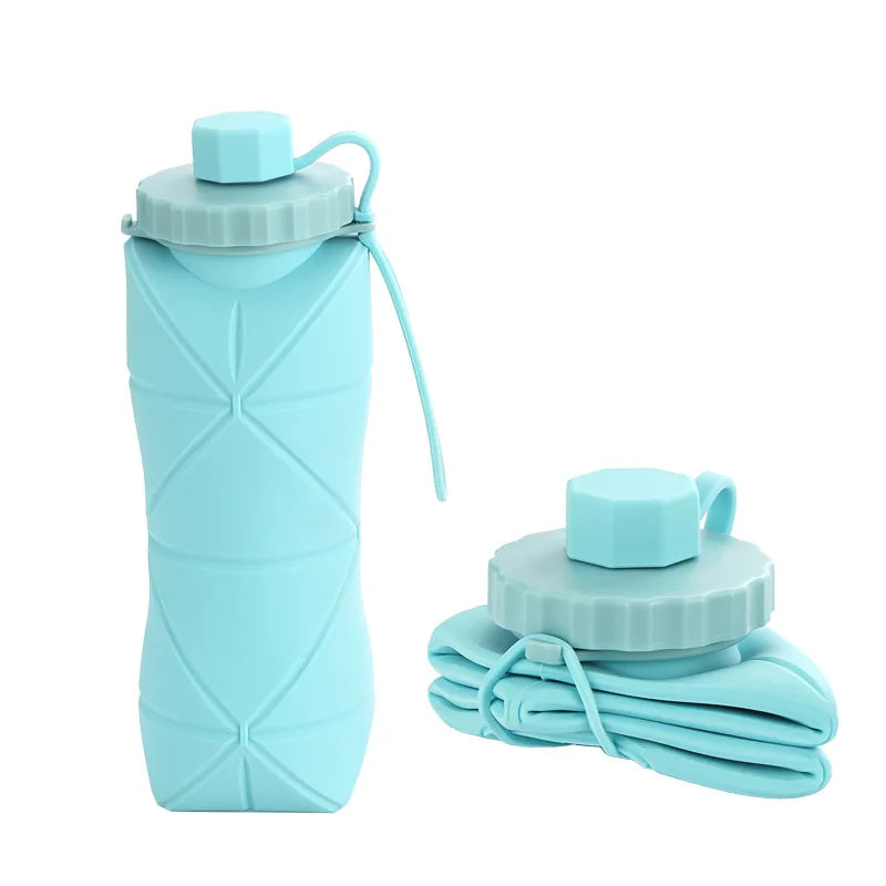 Foldable 600ml Silicone Water Bottle - Leak-Proof Reusable Bottle for Hiking, Workouts & Travel | Motivational Time Marker