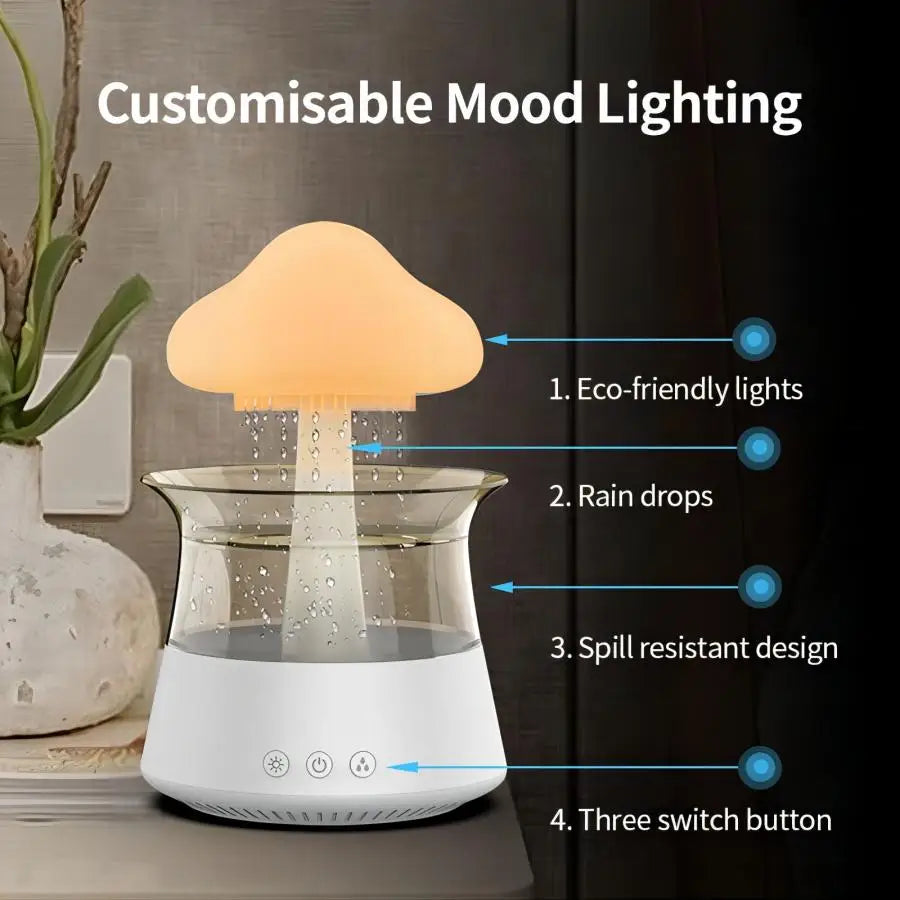 Premium Raindrop Humidifier Diffuser - Color Changing LED Night Light & Essential Oil Aromatherapy Machine for Home Spa Relaxation