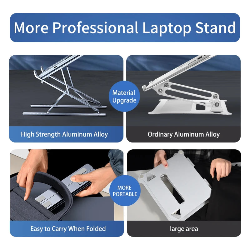 Premium Aluminum Laptop Stand - Adjustable Height Foldable Riser for MacBook Air/Pro with Ventilated Cooling Design