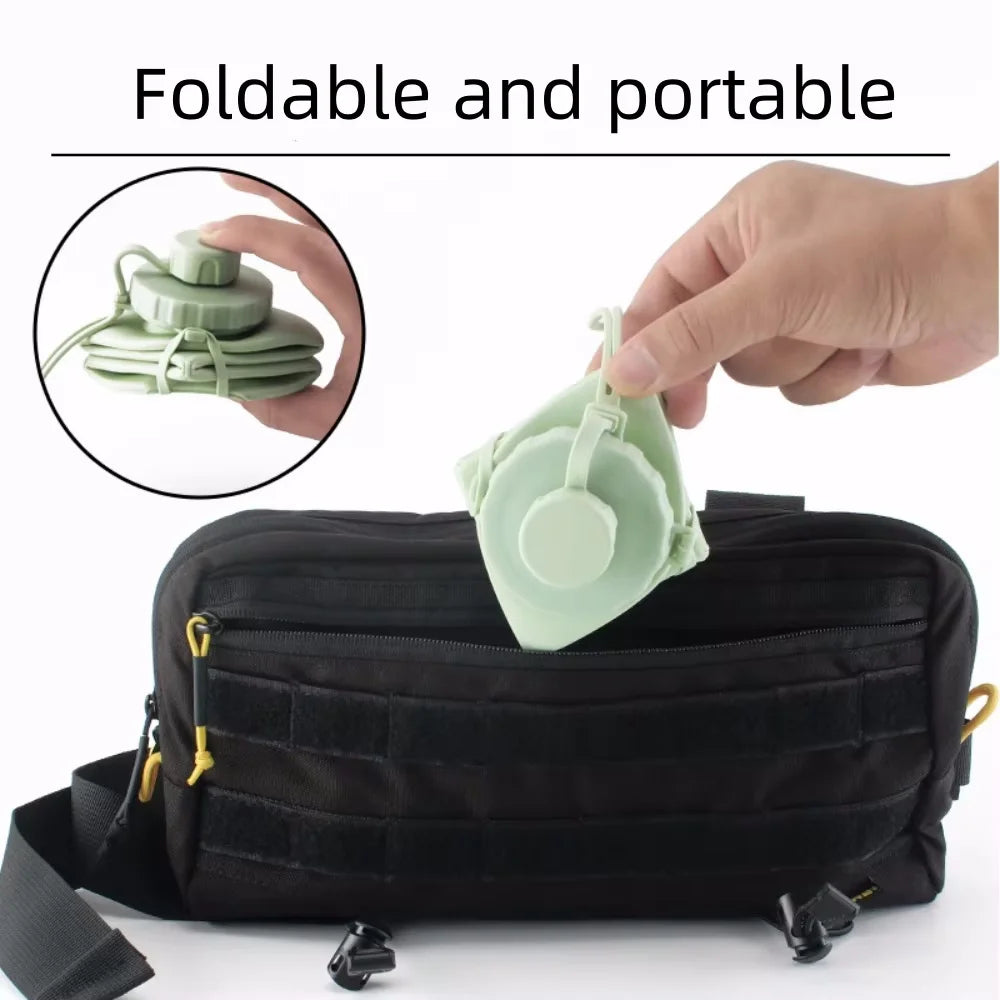 Foldable 600ml Silicone Water Bottle - Leak-Proof Reusable Bottle for Hiking, Workouts & Travel | Motivational Time Marker