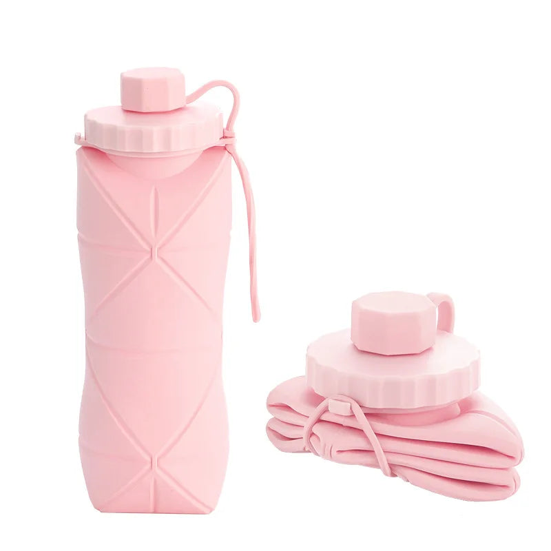 Foldable 600ml Silicone Water Bottle - Leak-Proof Reusable Bottle for Hiking, Workouts & Travel | Motivational Time Marker