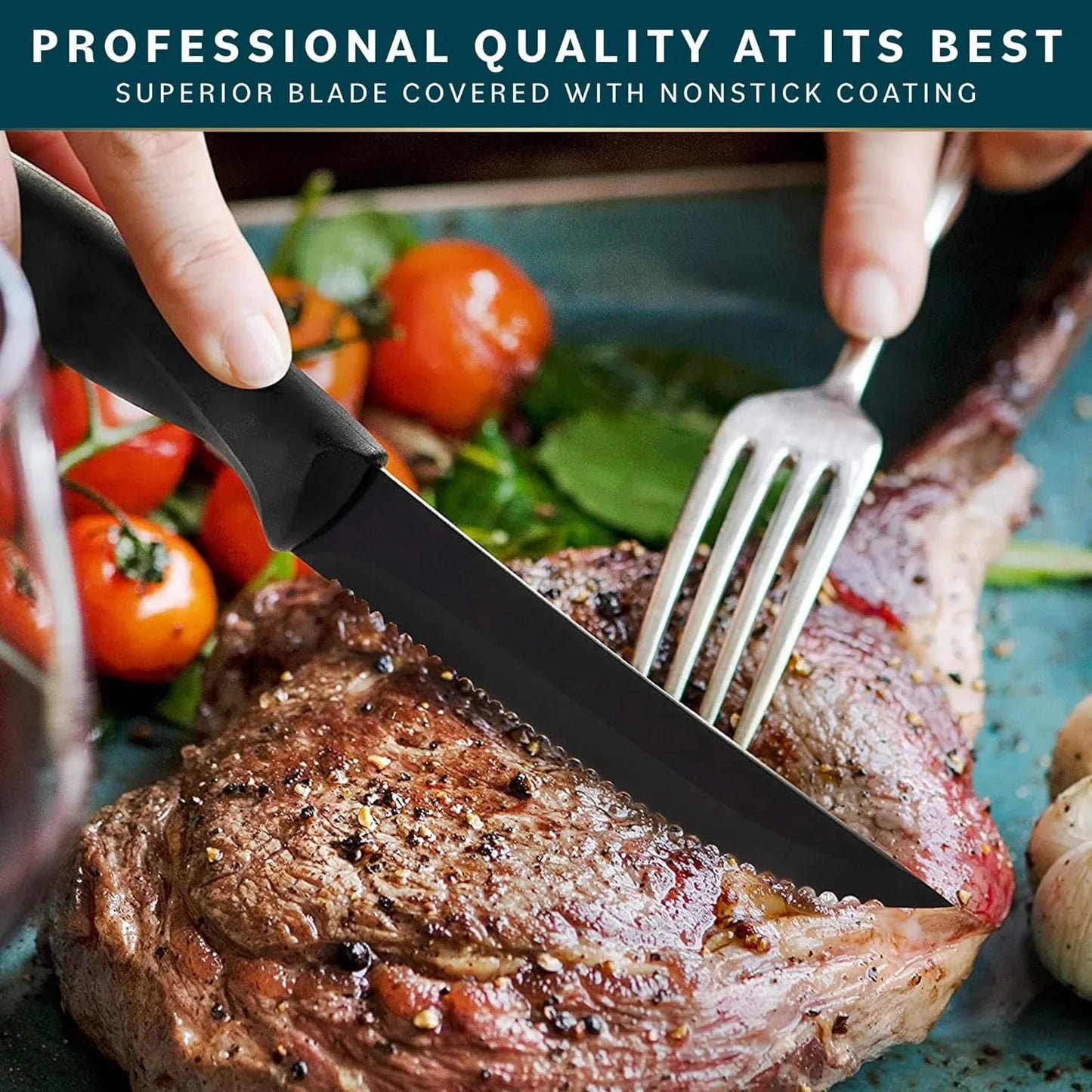 Premium Steak Knife Set (2/4/6/8 Pieces) – Seiko Stainless Steel Blades with Comfort PP Handles | Serrated Edge for Meat, Fruits & Multi-Purpose Kitchen Use