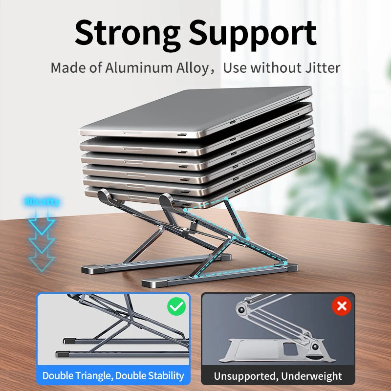 Premium Aluminum Laptop Stand - Adjustable Height Foldable Riser for MacBook Air/Pro with Ventilated Cooling Design