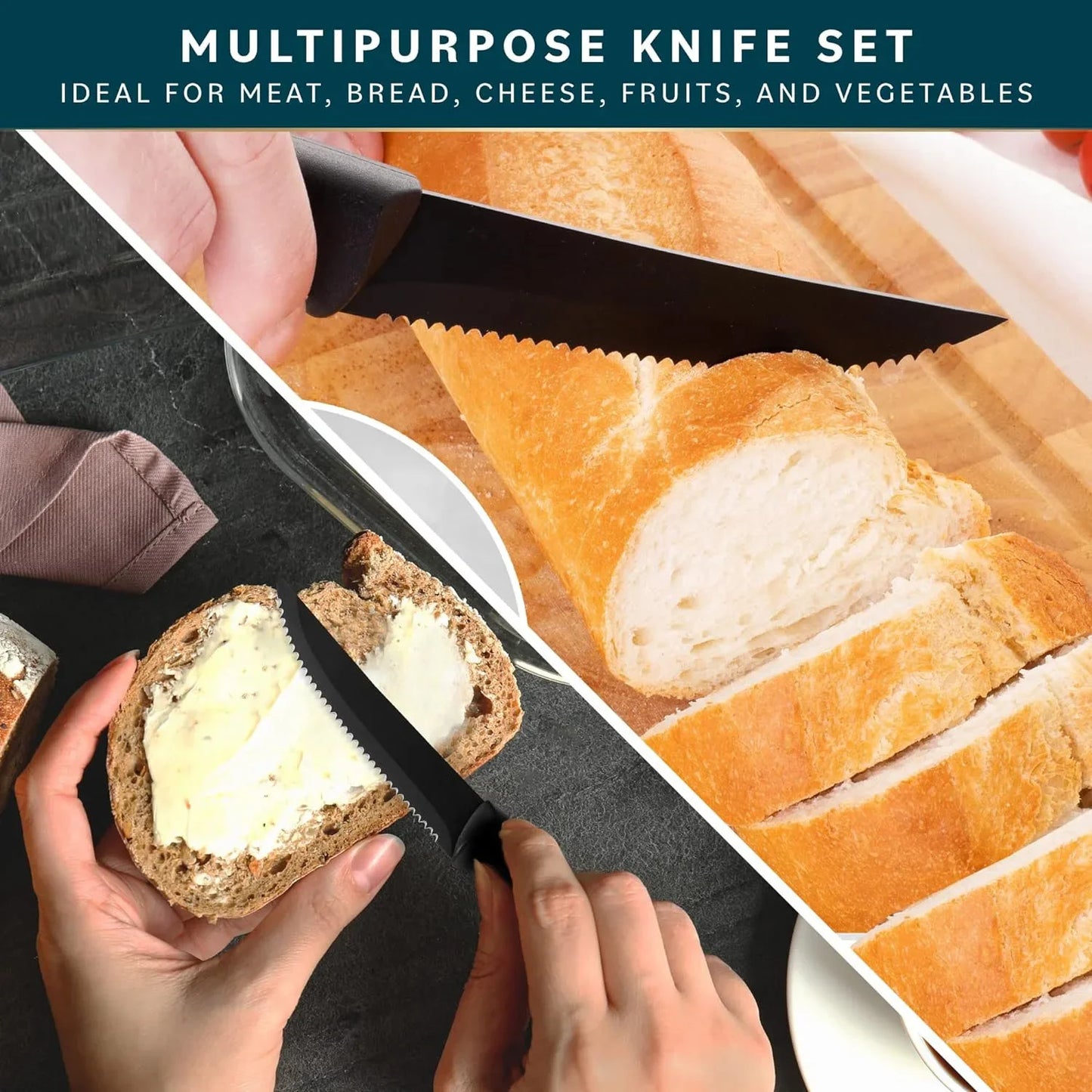 Premium Steak Knife Set (2/4/6/8 Pieces) – Seiko Stainless Steel Blades with Comfort PP Handles | Serrated Edge for Meat, Fruits & Multi-Purpose Kitchen Use