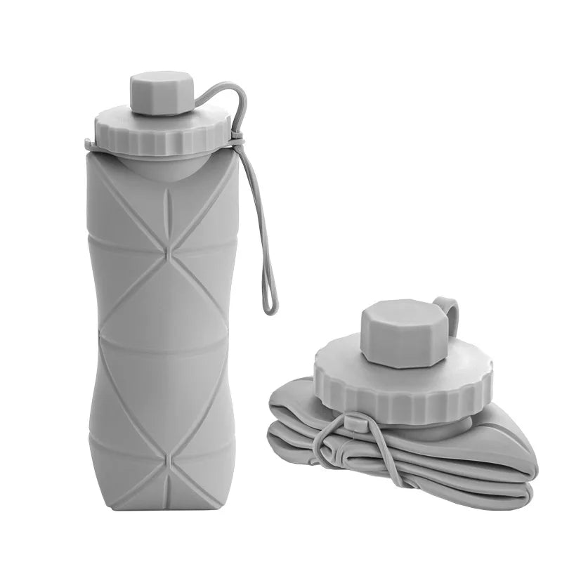 Foldable 600ml Silicone Water Bottle - Leak-Proof Reusable Bottle for Hiking, Workouts & Travel | Motivational Time Marker
