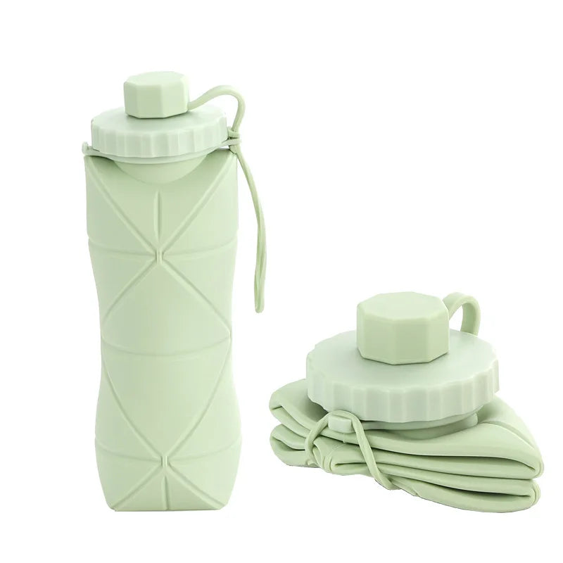 Foldable 600ml Silicone Water Bottle - Leak-Proof Reusable Bottle for Hiking, Workouts & Travel | Motivational Time Marker