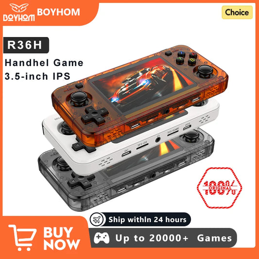 BOYHOM R36H Retro Handheld Game Console – 3.5" IPS Screen, Open-Source Linux, 10,000+ Classic Games, Portable Gaming Device for Kids & Adults