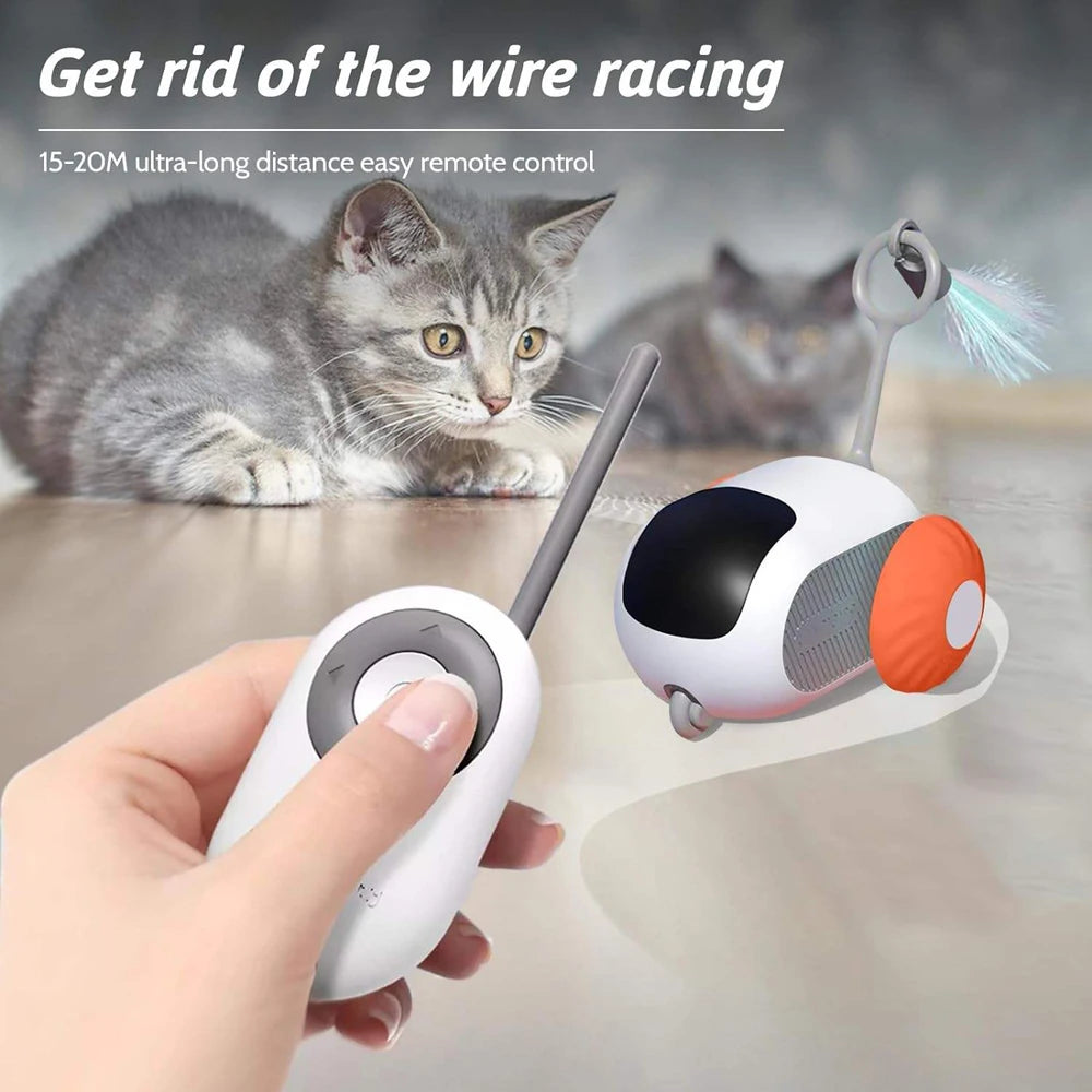 Interactive Smart Cat Toy – 2-in-1 Automatic & Remote Control Mode, Rechargeable Moving Toy Car for Cats & Small Dogs | Indoor Hunting Game with Quiet Motor & Durable Design