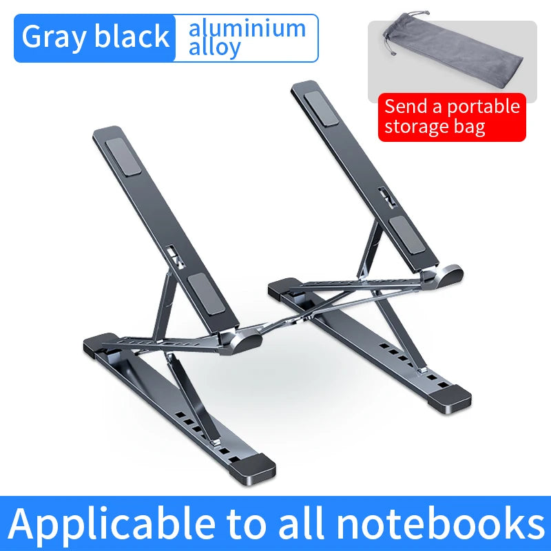 Premium Aluminum Laptop Stand - Adjustable Height Foldable Riser for MacBook Air/Pro with Ventilated Cooling Design
