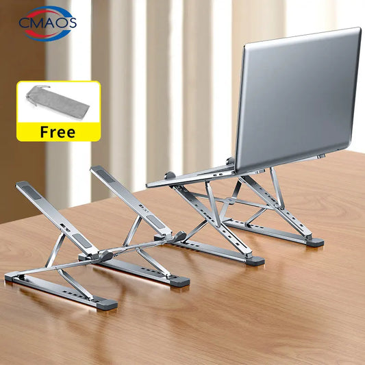 Premium Aluminum Laptop Stand - Adjustable Height Foldable Riser for MacBook Air/Pro with Ventilated Cooling Design