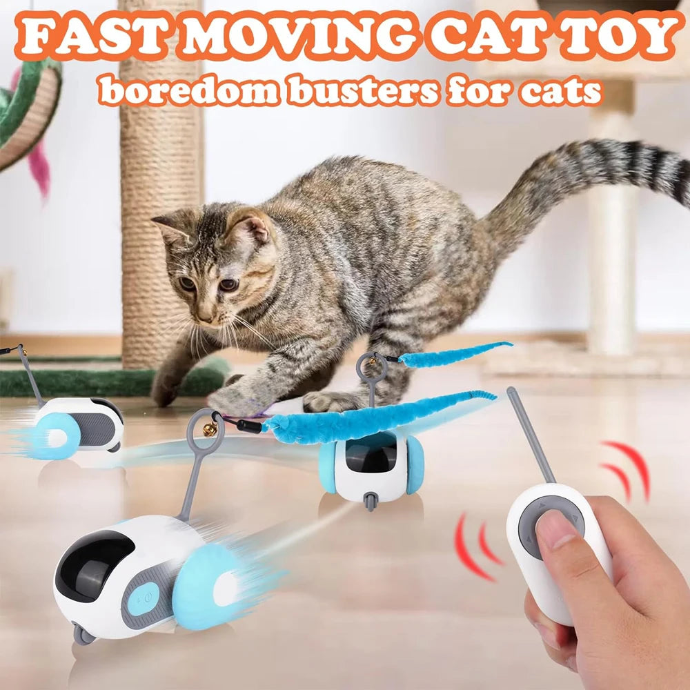 Interactive Smart Cat Toy – 2-in-1 Automatic & Remote Control Mode, Rechargeable Moving Toy Car for Cats & Small Dogs | Indoor Hunting Game with Quiet Motor & Durable Design