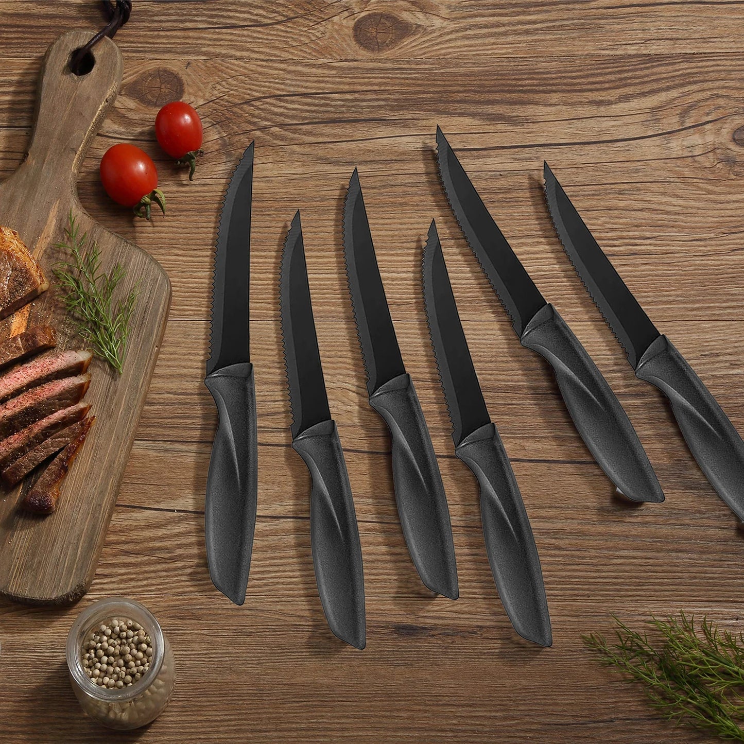 Premium Steak Knife Set (2/4/6/8 Pieces) – Seiko Stainless Steel Blades with Comfort PP Handles | Serrated Edge for Meat, Fruits & Multi-Purpose Kitchen Use