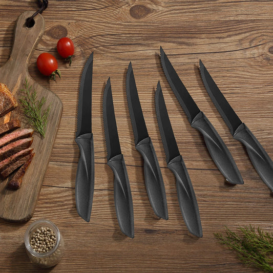 Premium Steak Knife Set (2/4/6/8 Pieces) – Seiko Stainless Steel Blades with Comfort PP Handles | Serrated Edge for Meat, Fruits & Multi-Purpose Kitchen Use